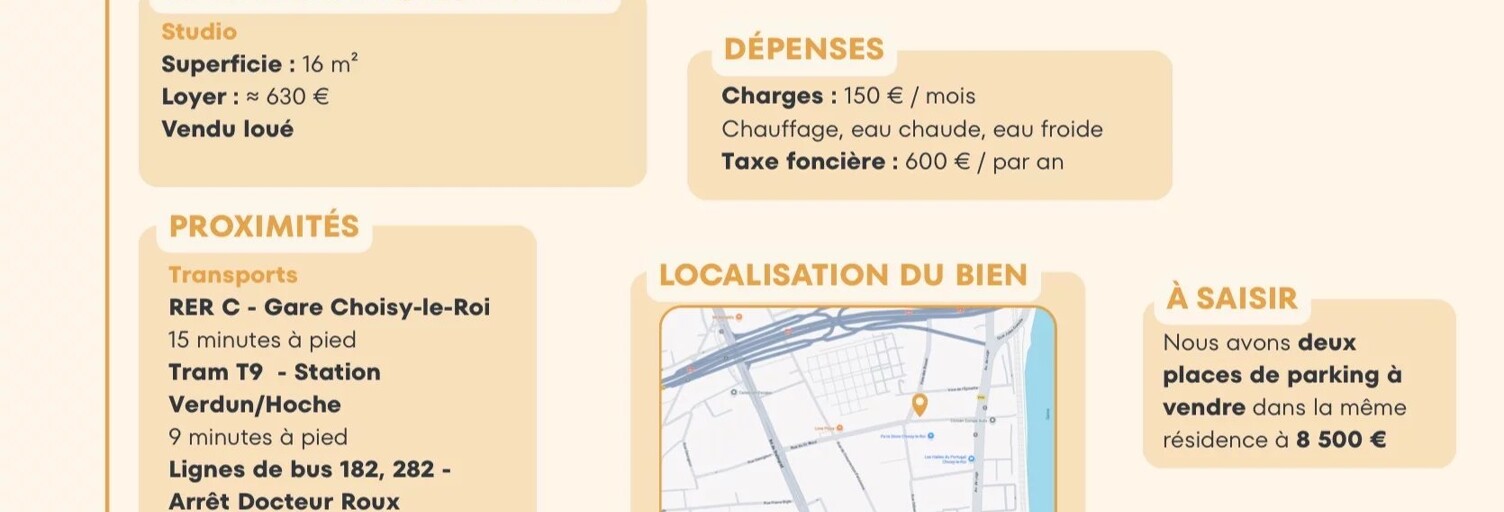 Appartement 1 Pièce 16 m² à vendre à Choisy-le-Roi (94600)