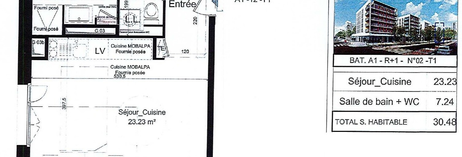 Appartement 1 Pièce 29 m² à louer à Vaulx-en-Velin (69120)