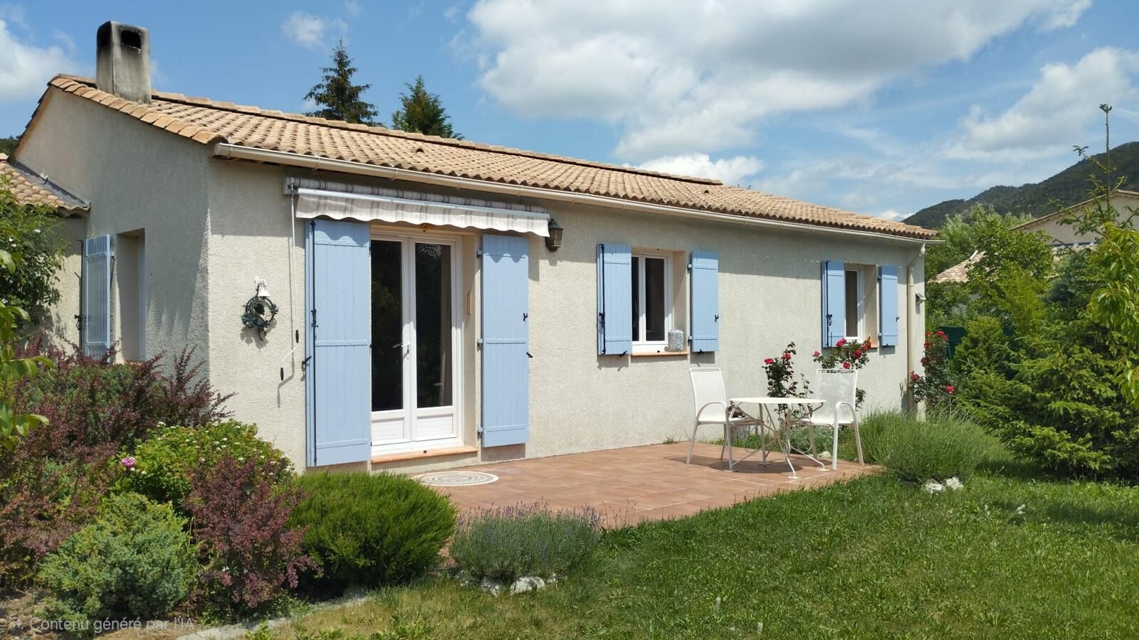 Belle villa de plain-pied avec garage, terrain plat