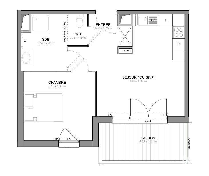 Draguignan - 42m² - 2p. - 1ch.