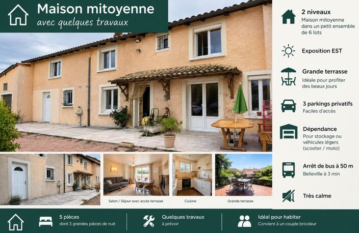 A 15 mn de Villefranche - TAPONAS (69220) 3 mn de Belleville - Maison de 110 m² avec Jardin privatif et 2 Parkings .Arrêt bus à 50 m — photo 2