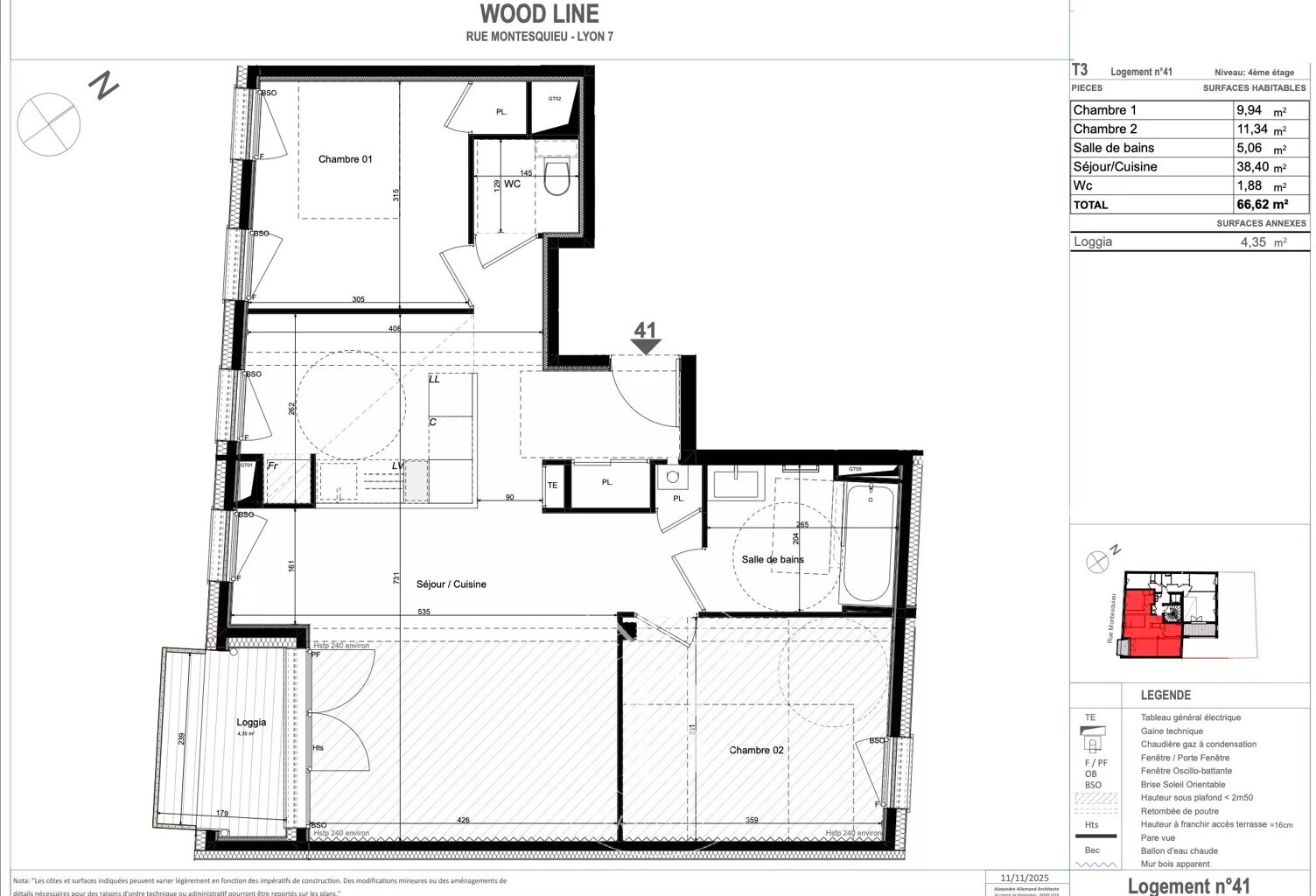 Lyon 7ème - Rue Montesquieu - Appartement de 66,62  m², 2 chambres, Loggia, Cave — photo 1