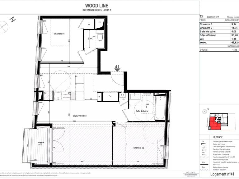 Lyon 7ème - Rue Montesquieu - Appartement de 66,62  m², 2 chambres, Loggia, Cave — photo 1