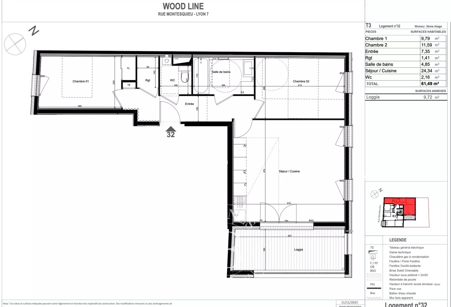 Lyon 7ème - Rue Montesquieu - Appartement de 61,89 m², 2 chambres, Loggia, Cave — photo 1