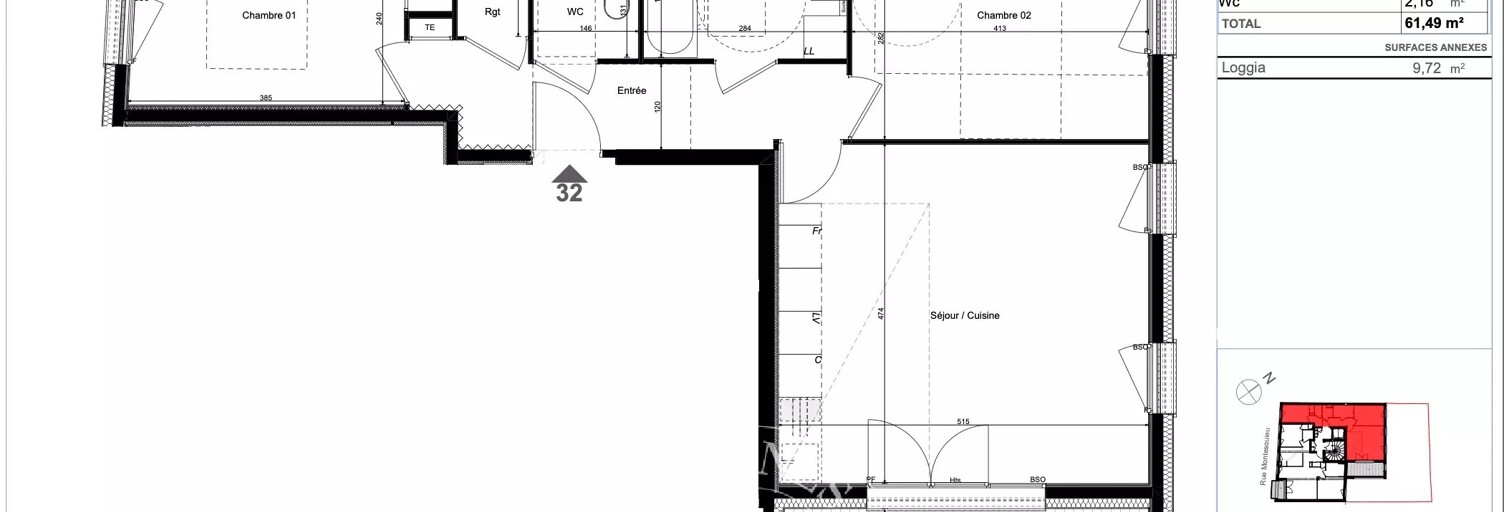 Appartement 3 Pièces 61 m² à vendre à Lyon 7 (69007)