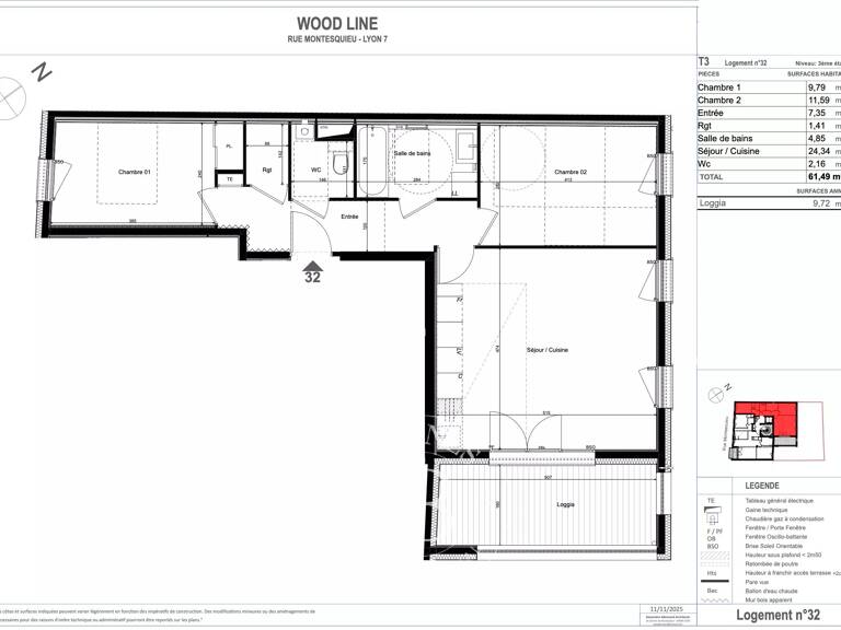 Lyon 7ème - Rue Montesquieu - Appartement de 61,89 m², 2 chambres, Loggia, Cave — photo 1