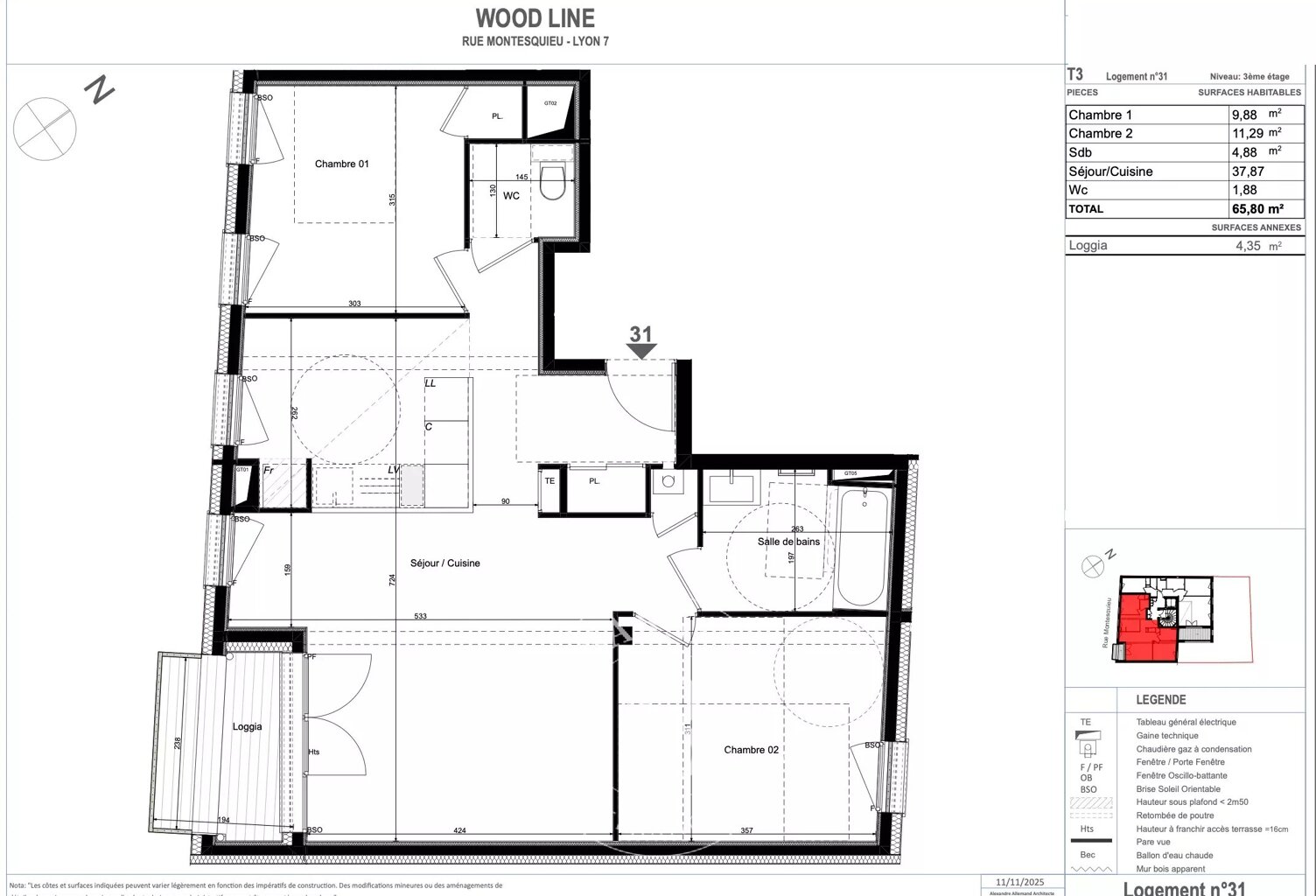 Lyon 7ème - Rue Montesquieu - Appartement de 65,80 m², 2 chambres, Loggia, Cave — photo 1