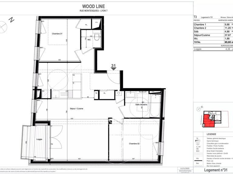 Lyon 7ème - Rue Montesquieu - Appartement de 65,80 m², 2 chambres, Loggia, Cave — photo 1