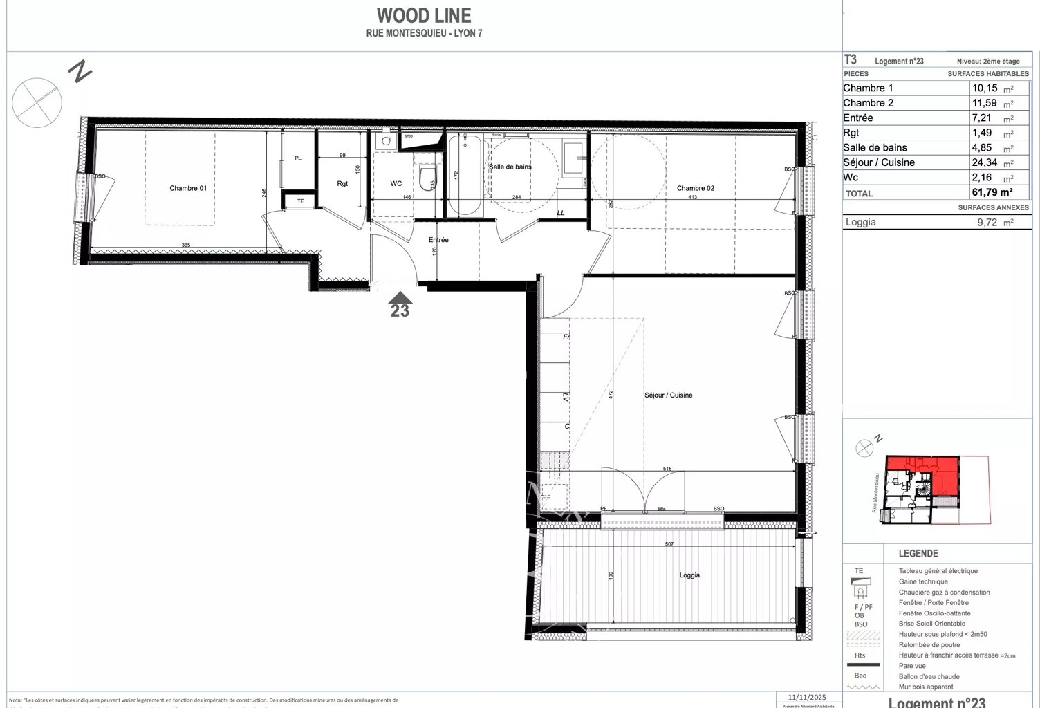 Lyon 7ème - Rue Montesquieu - Appartement de 61,79 m², 2 chambres, Loggia — photo 1