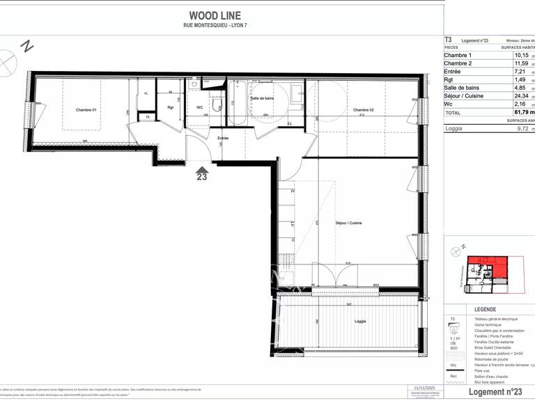 Lyon 7ème - Rue Montesquieu - Appartement de 61,79 m², 2 chambres, Loggia — photo 1