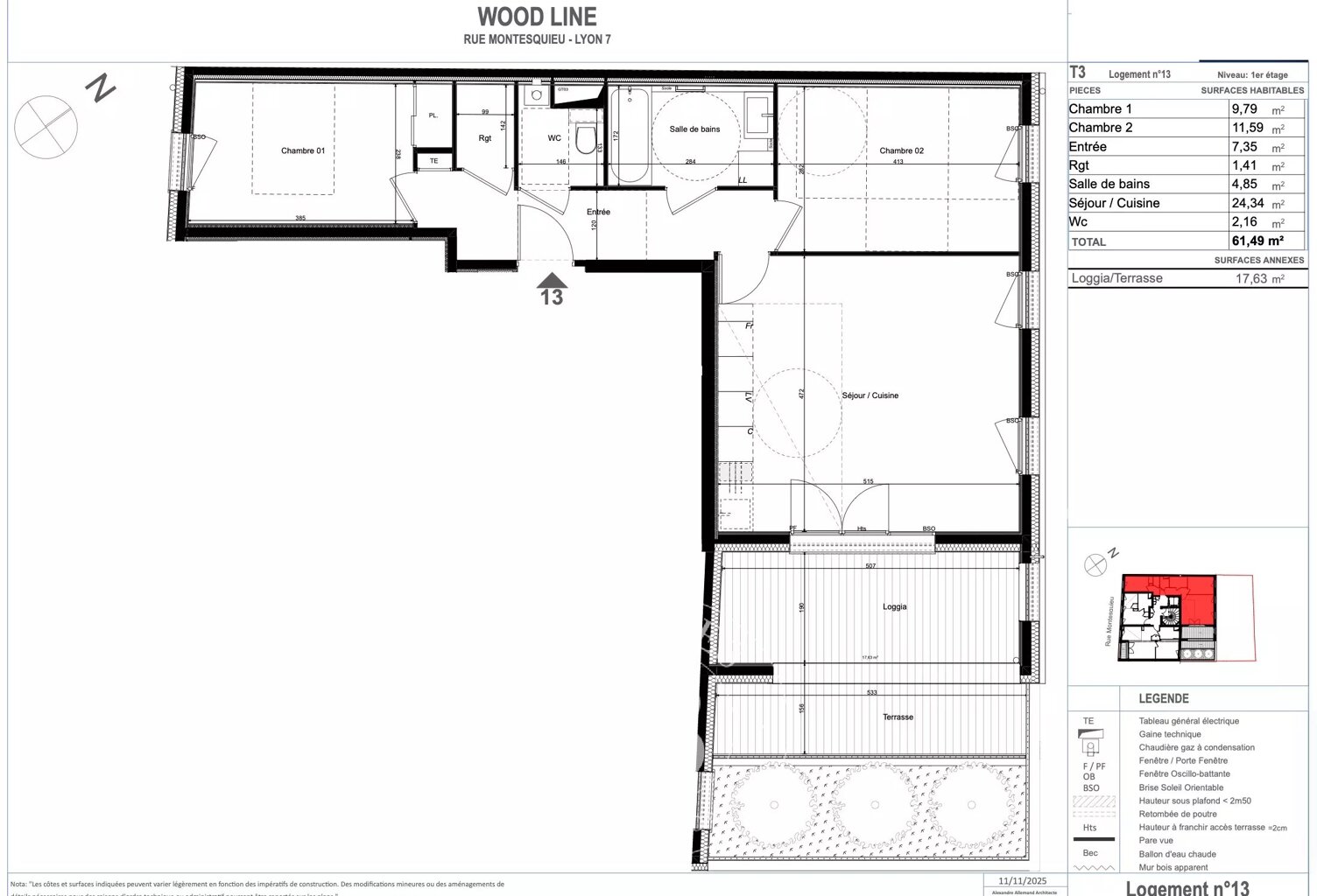 Lyon 7ème - Rue Montesquieu - Appartement de 61,49 m², 2 chambres, Loggia/Terrasse — photo 1