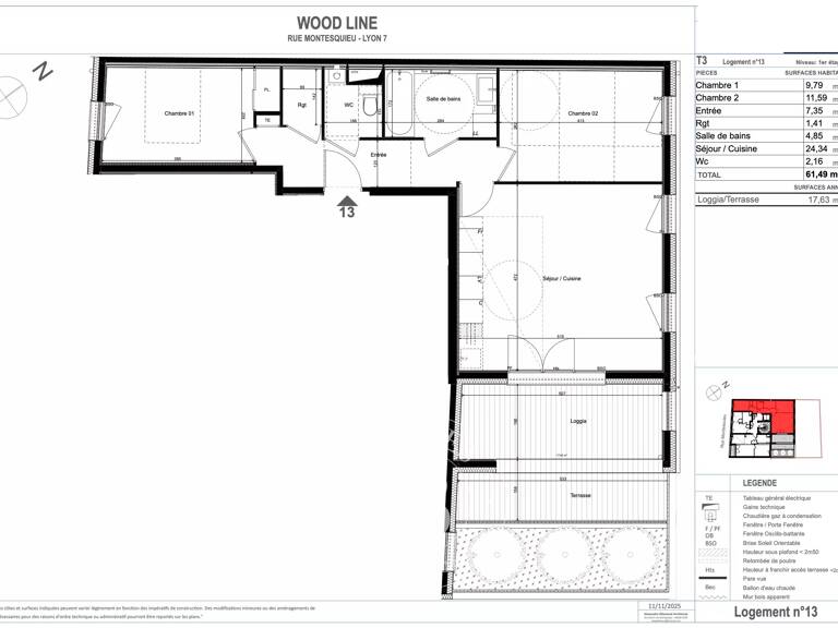 Lyon 7ème - Rue Montesquieu - Appartement de 61,49 m², 2 chambres, Loggia/Terrasse — photo 1