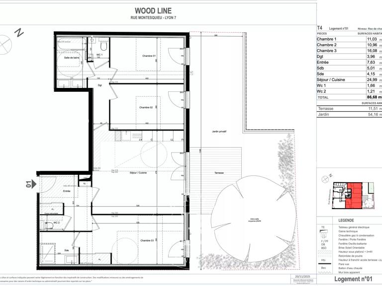 Lyon 7ème - Rue Montesquieu - Appartement de 86,68 m², 3 chambres, jardin privatif, Cave — photo 1