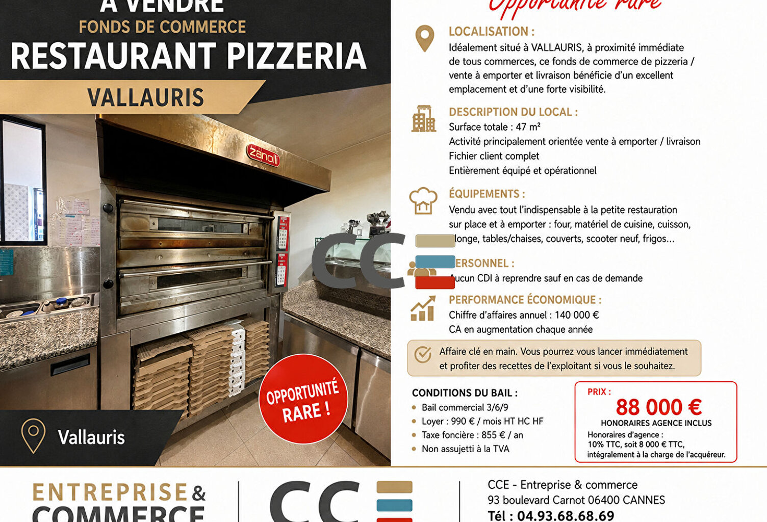 FONDS DE COMMERCE PIZZERIA VALLAURIS — photo 1