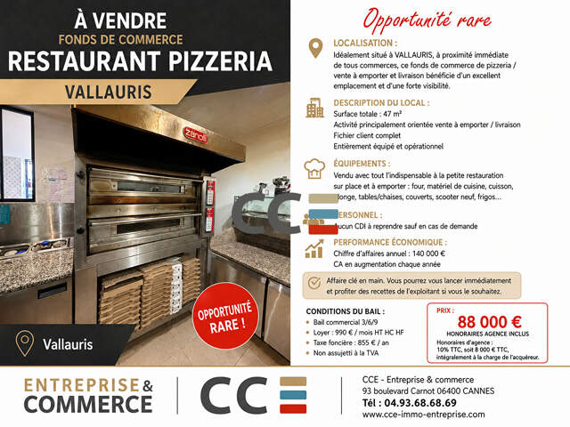 FONDS DE COMMERCE PIZZERIA VALLAURIS — photo du bien