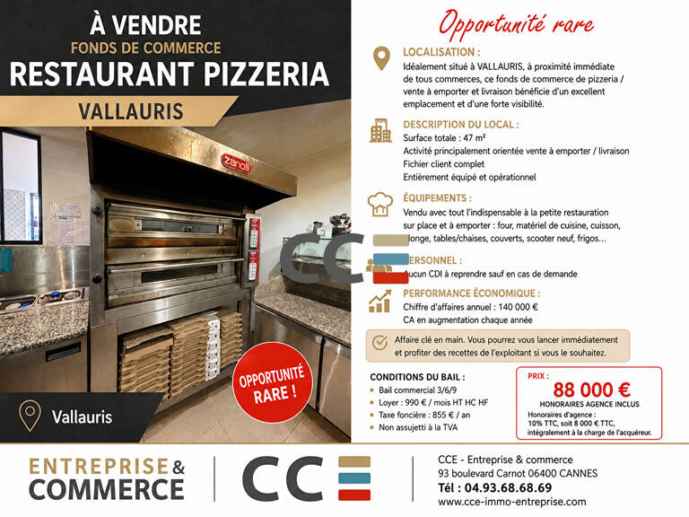 FONDS DE COMMERCE PIZZERIA VALLAURIS — photo 1