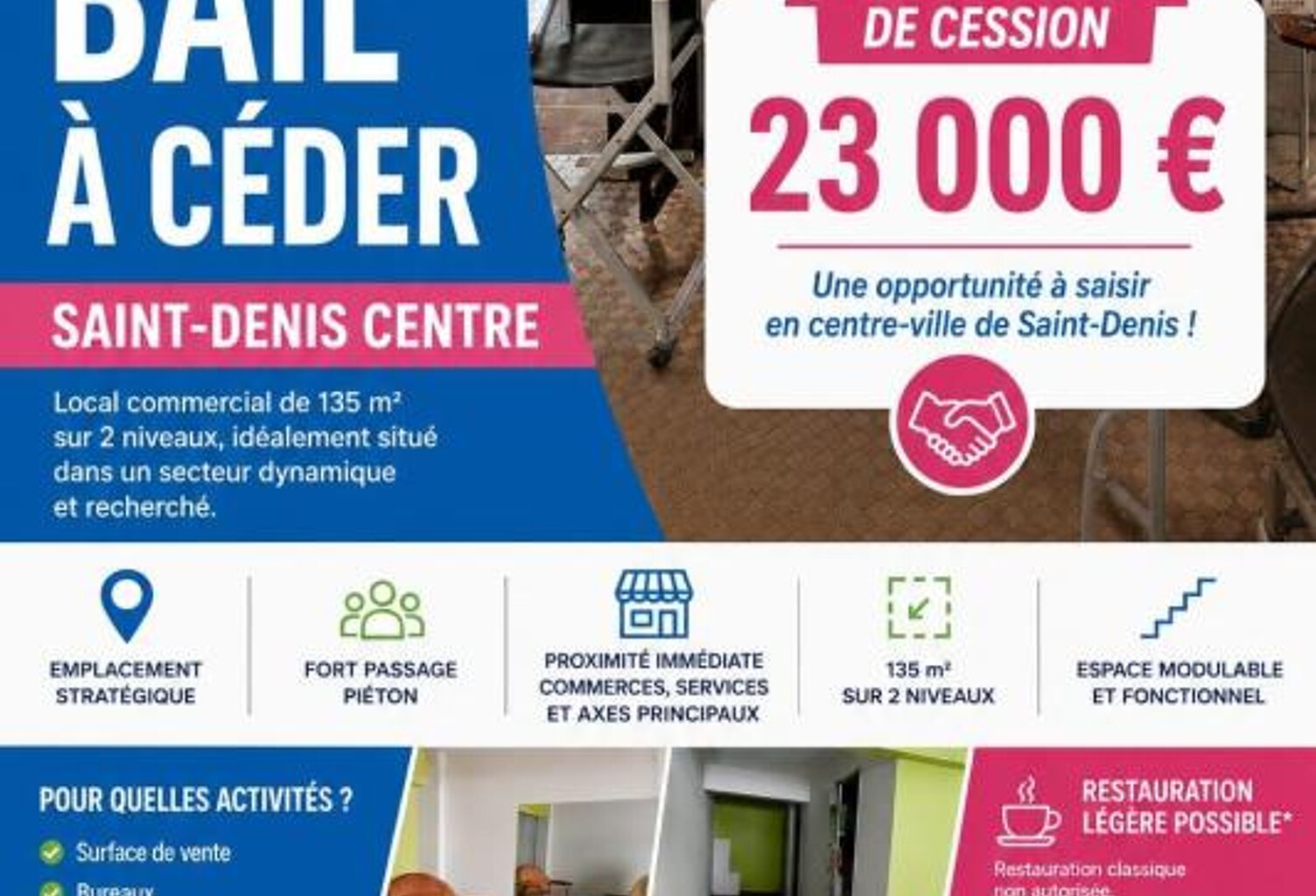 Cession de bail – Local commercial 132,66 m² – Centre-ville Saint-Denis 97400 — photo 1