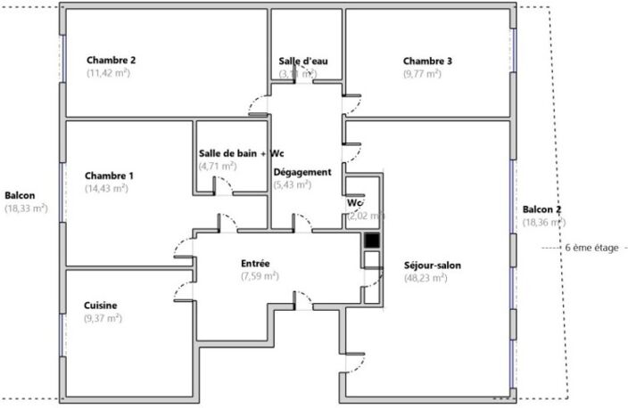 6ème et dernier étage - Appartement de 116 m² + 2 terrasses de 18 m² chacune + 1 cave + 2 parkings boxés côte à côte — photo 5
