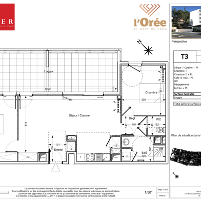 Appartement 3 pièces 1000 €
