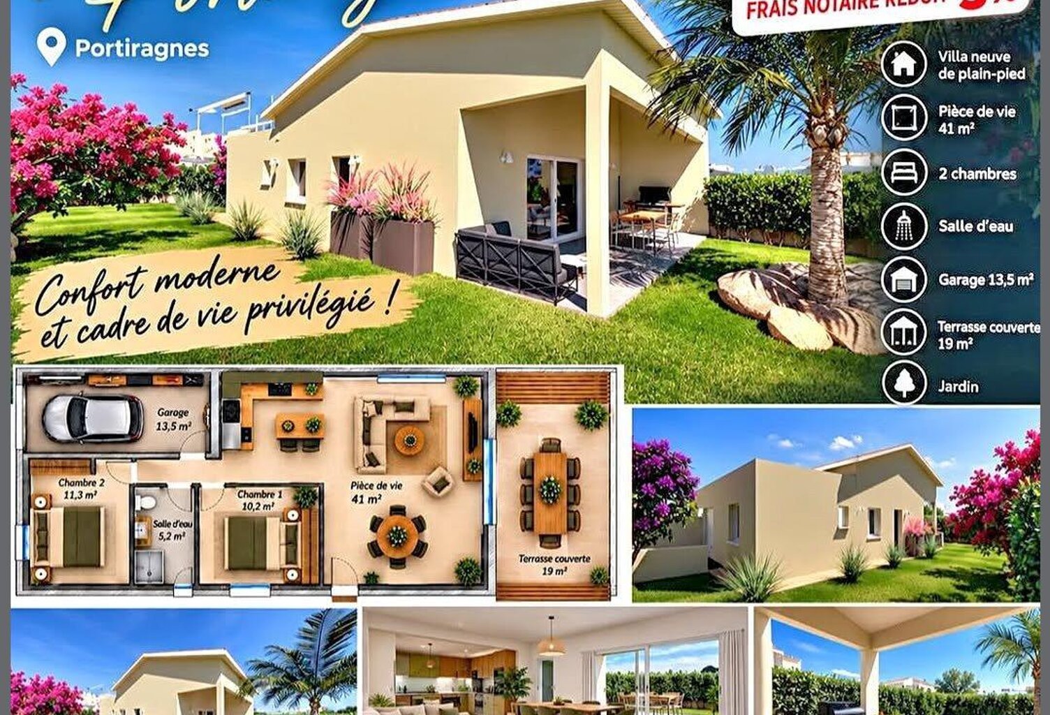 Villa neuve de plain-pied T3 à Portiragnes  Frais de notaire réduits — photo 1