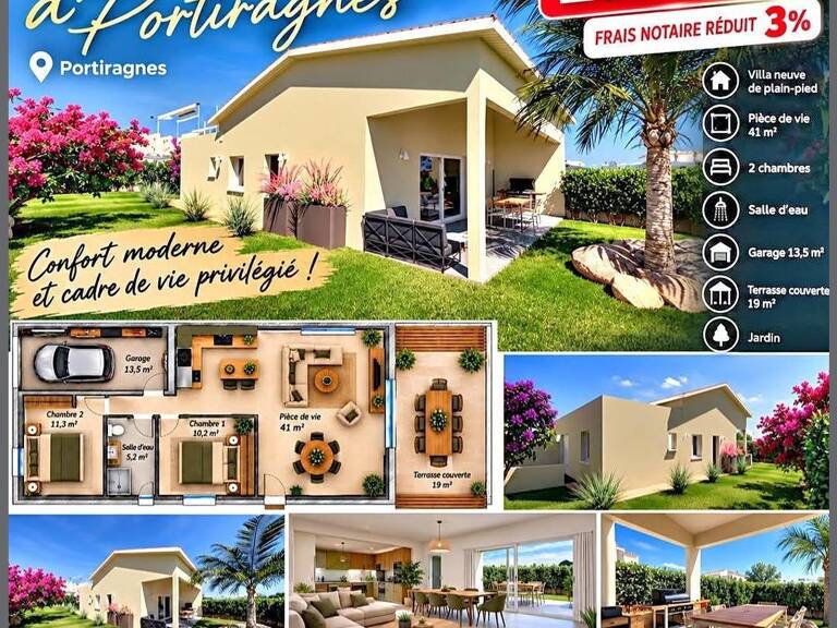Villa neuve de plain-pied T3 à Portiragnes  Frais de notaire réduits — photo 1