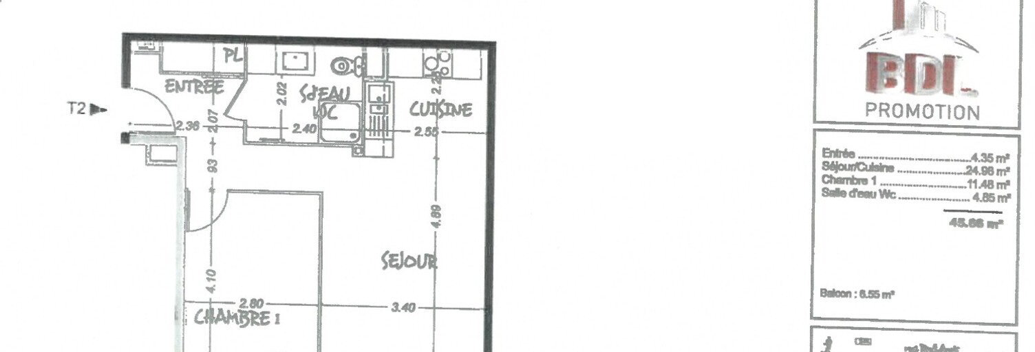 Appartement 2 Pièces 45 m² à louer à Meyzieu (69330)