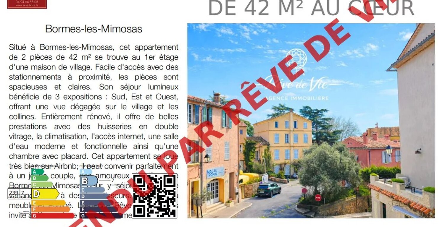 LUMINEUX 2 PIÈCES DE 42 M² AU CŒUR DU VILLAGE DE BORMES-LES-MIMO — photo 1