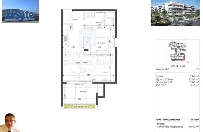 Corniche de Sète. T2 de standing, Terrasse 10 m² Sud, Bord de Mer — photo 4