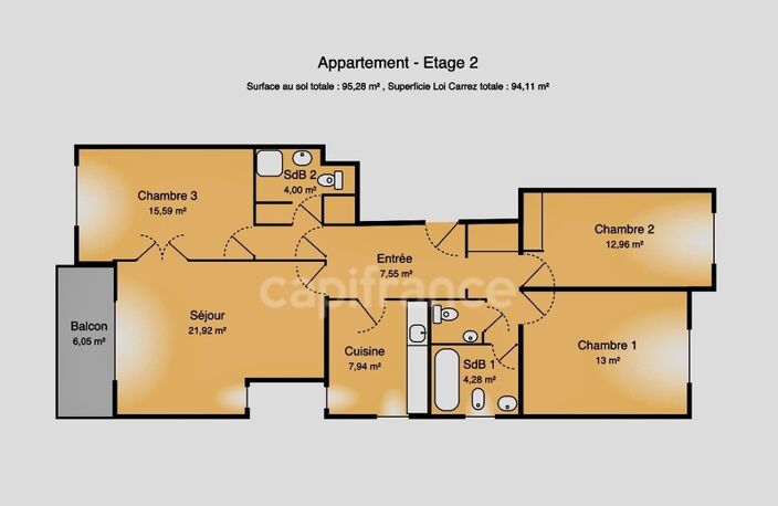 Dpt Yvelines (78), à vendre LE CHESNAY appartement 3 chambres de 94 m² — photo 2