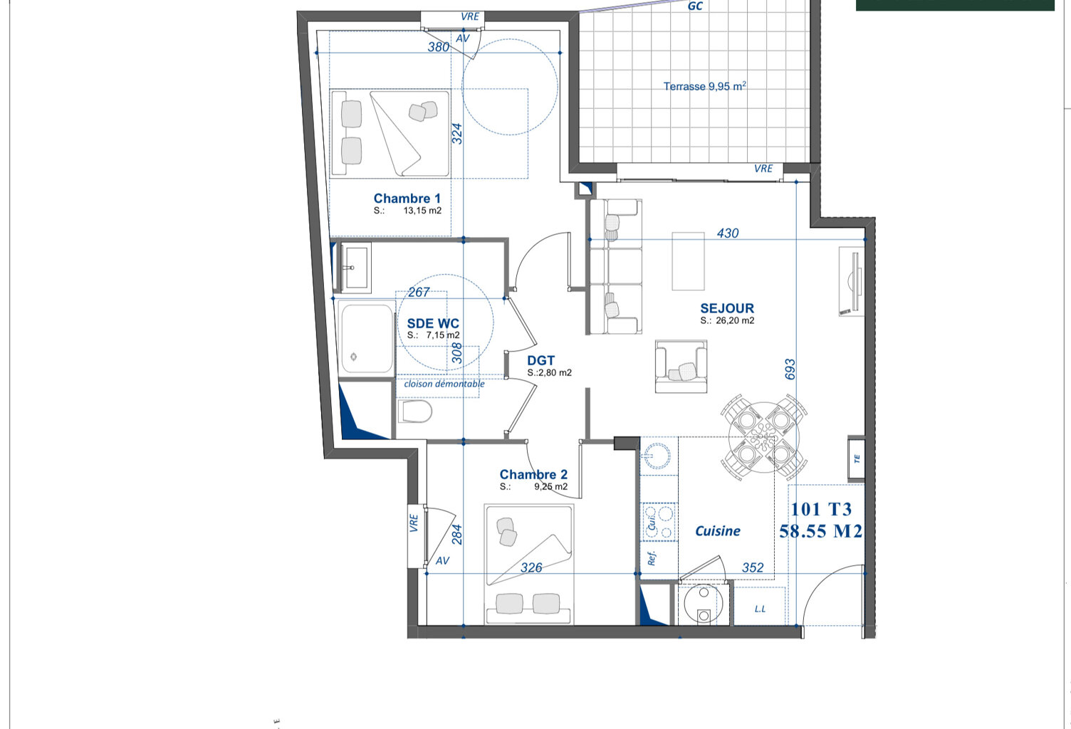 T3 58m2 avec une terrasse de 10m2 et parking — photo 1