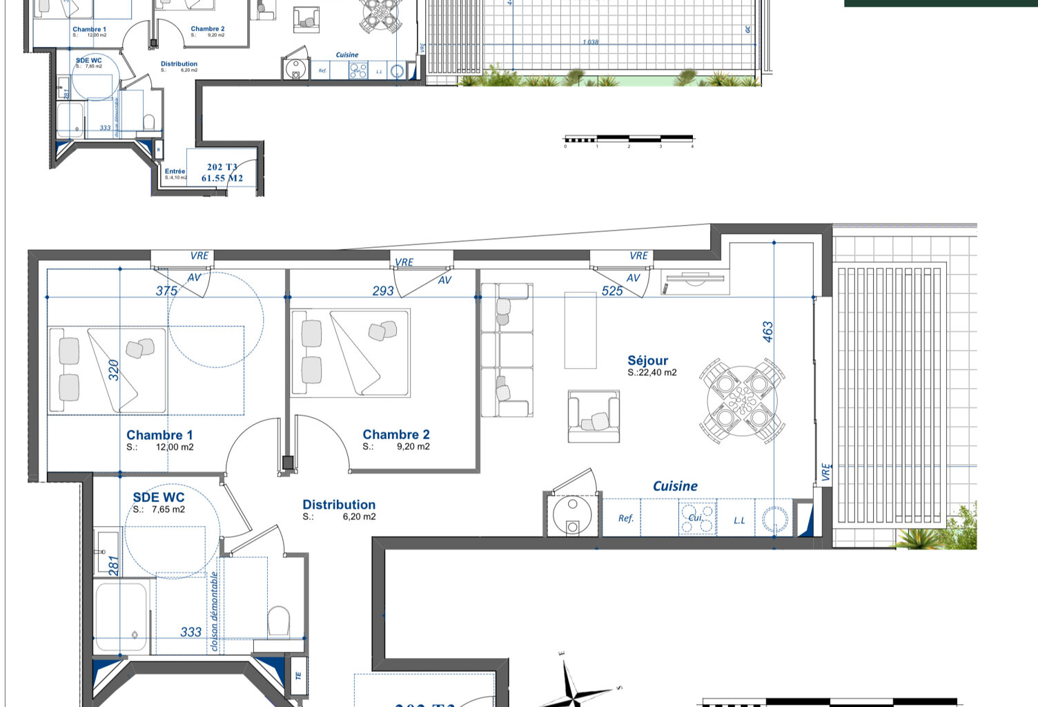 T3 61m2, terrasse 48m2, garage double — photo 1