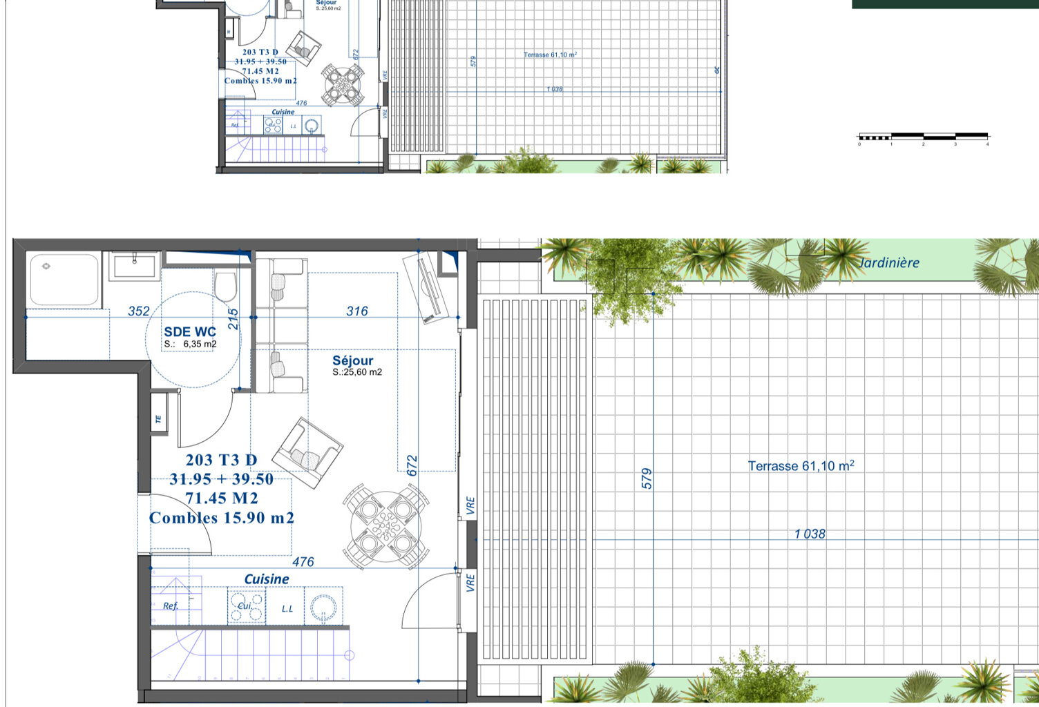 T3 DUPLEX 71m2, terrasse 60m2, garage double — photo 1