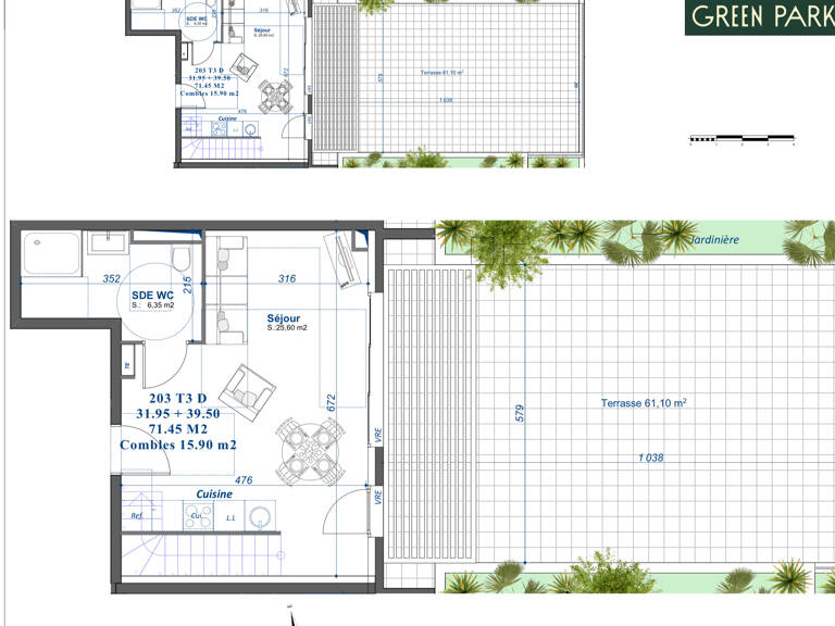 T3 DUPLEX 71m2, terrasse 60m2, garage double — photo 1