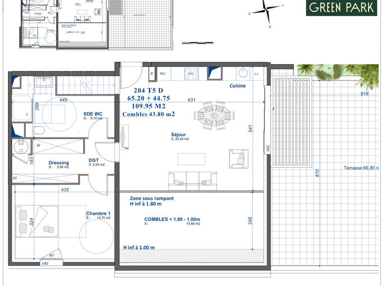 T5 DUPLEX de 109 m2, Terasse de 66m2, parking box double — photo 1
