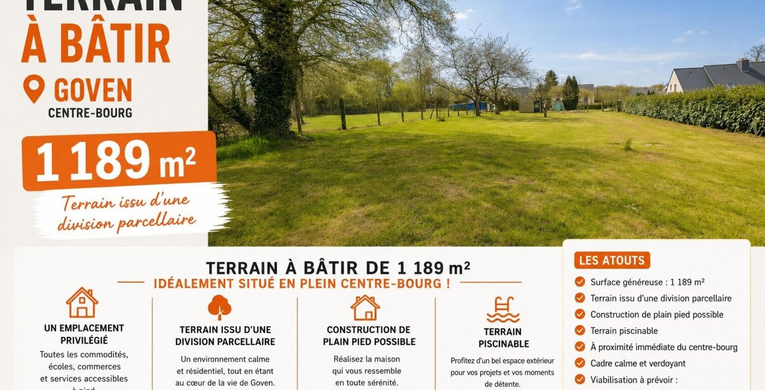 RARE À GOVEN  Terrain de 1180 m² — photo 1