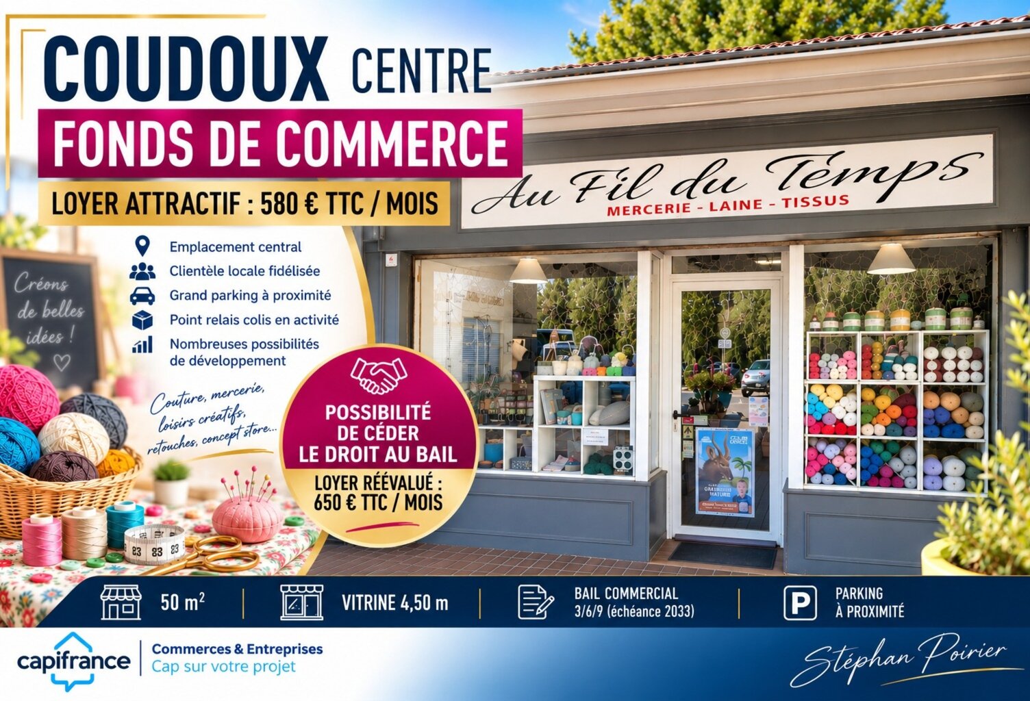 COUDOUX CENTRE 50 m² – FONDS DE COMMERCE 29 000 € – LOYER 580 € – DROIT AU BAIL POSSIBLE — photo 1