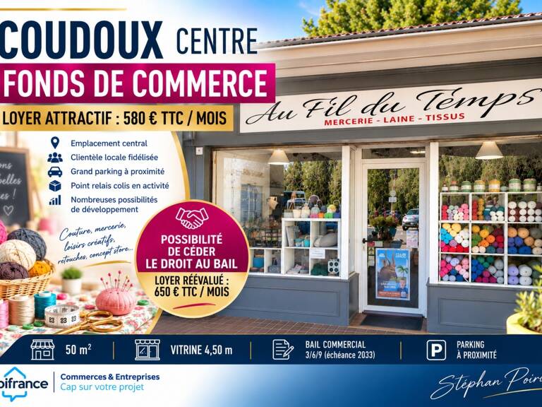 COUDOUX CENTRE 50 m² – FONDS DE COMMERCE 29 000 € – LOYER 580 € – DROIT AU BAIL POSSIBLE — photo 1