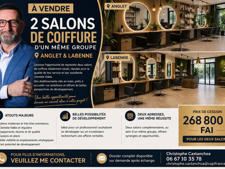 ✂️ À VENDRE – LOT DE 2 SALONS DE COIFFURE (ANGLET & LABENNE) — photo 1