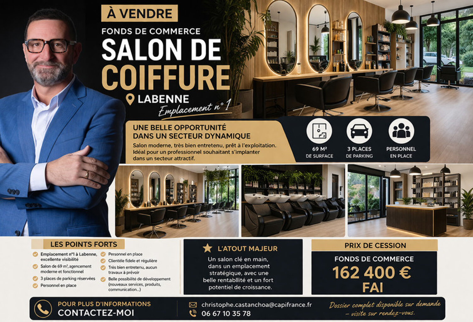 ✂️ À VENDRE – FONDS DE COMMERCE SALON DE COIFFURE – LABENNE — photo 1