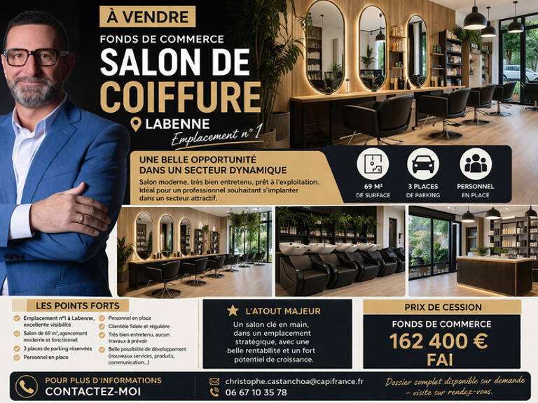 ✂️ À VENDRE – FONDS DE COMMERCE SALON DE COIFFURE – LABENNE — photo 1