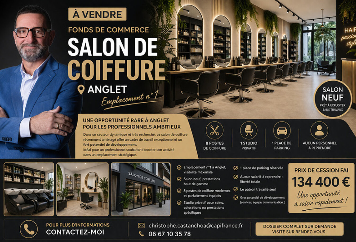 ✂️ À VENDRE – FONDS DE COMMERCE SALON DE COIFFURE – ANGLET — photo 1