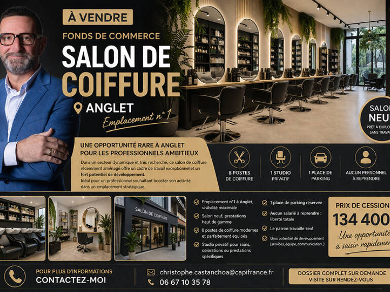 ✂️ À VENDRE – FONDS DE COMMERCE SALON DE COIFFURE – ANGLET — photo 1