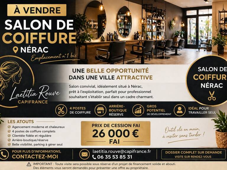 ✂️ À VENDRE – FONDS DE COMMERCE SALON DE COIFFURE – NÉRAC — photo 1