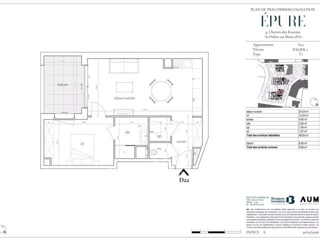 Saint Didier au Mont d'Or - Appartement de 48,93 m² - 1 chambre - Balcon de 8,09 m² - Garage en sous-sol — photo du bien