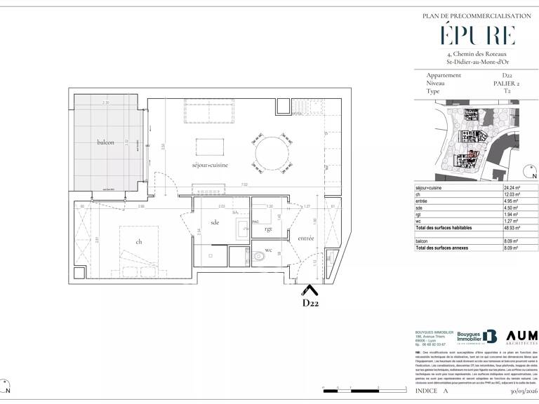Saint Didier au Mont d'Or - Appartement de 48,93 m² - 1 chambre - Balcon de 8,09 m² - Garage en sous-sol — photo 1