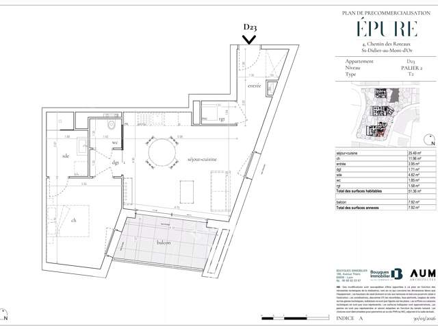 Saint Didier au Mont d'Or - Appartement de 51,36 m² - 1 chambre - Balcon de 7,92 m² - Garage en sous-sol — photo du bien