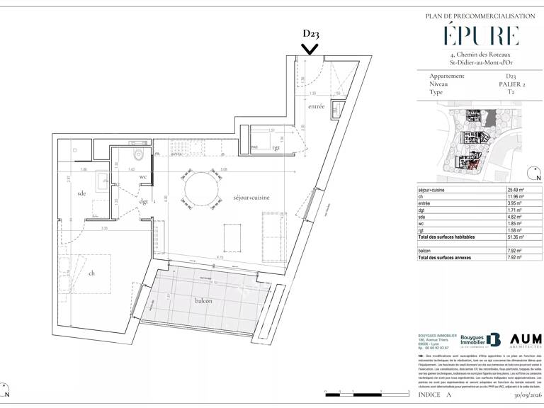 Saint Didier au Mont d'Or - Appartement de 51,36 m² - 1 chambre - Balcon de 7,92 m² - Garage en sous-sol — photo 1
