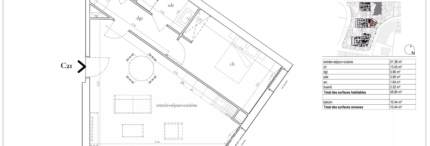 Appartement 2 Pièces 58 m² à vendre à Saint-Didier-au-Mont-d'Or (69370)
