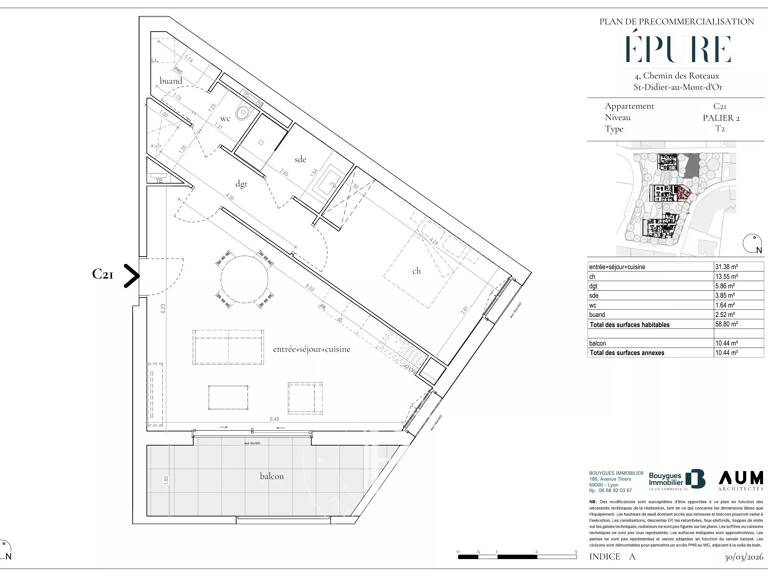 Saint Didier au Mont d'Or - Appartement de 58,80 m² - 1 chambre - Balcon de 10,44 m² - Garage en sous-sol — photo 1
