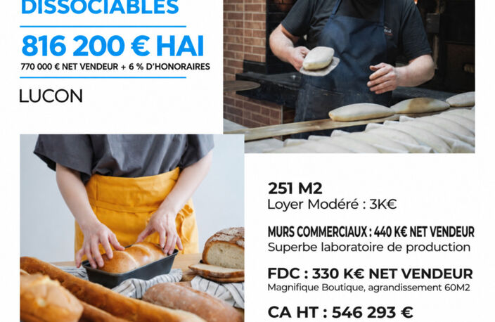 VENTE MURS COMMERCIAUX BOULANGERIE PATISSERIE SNACKING A LUCON, INDISSOCIABLES DE LA VENTE DU FONDS DE COMMERCE — photo 3